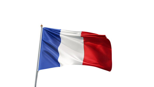 French flag on transparent background, france, europe, blue, white, red, flagpole, republic, no background, realistic flag waving in the wind, png transparent