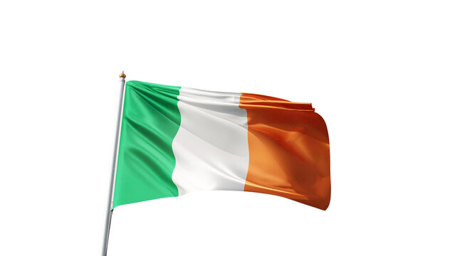 irish flag on a transparent background, waving in the wind, ireland flag on a blue sky, tall flagpole, national symbol of ireland, dublin, transparent png