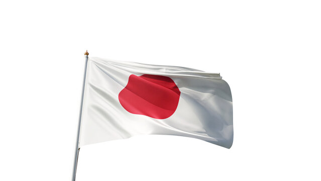 flag of japan on a transparent background, waving in the wind, symbol of the japanese people, asian country, rising sun, tall flagpole, transparent png