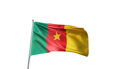 flag of cameroon on a transparent background, waving in the wind, symbol of the cameroun, african country, green and red with yellow star, tall flagpole, transparent png, no backgroud,