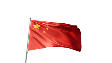 Chinese flag on transparent background, republic of china, red, stars, communism, realistic flag waving in the wind, png transparent