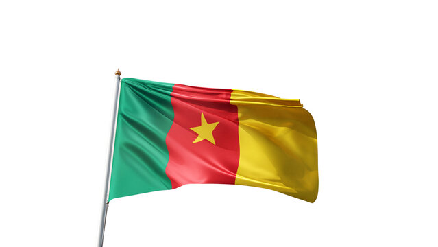 flag of cameroon on a transparent background, waving in the wind, symbol of the cameroun, african country, green and red with yellow star, tall flagpole, transparent png, no backgroud,