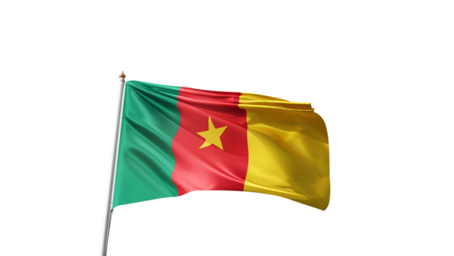 flag of cameroon on a transparent background, waving in the wind, symbol of the cameroun, african country, green and red with yellow star, tall flagpole, transparent png, no backgroud, - Powered by Adobe