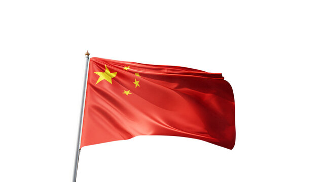 Chinese flag on transparent background, republic of china, red, stars, communism, realistic flag waving in the wind, png transparent