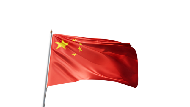 Chinese flag on transparent background, republic of china, red, stars, communism, realistic flag waving in the wind, png transparent