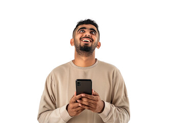 Smiling Man with Phone on Transparent