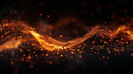 Tuinposter Illustration abstract fire embers particles with glitters texture on black background. AI generated © atapdesain