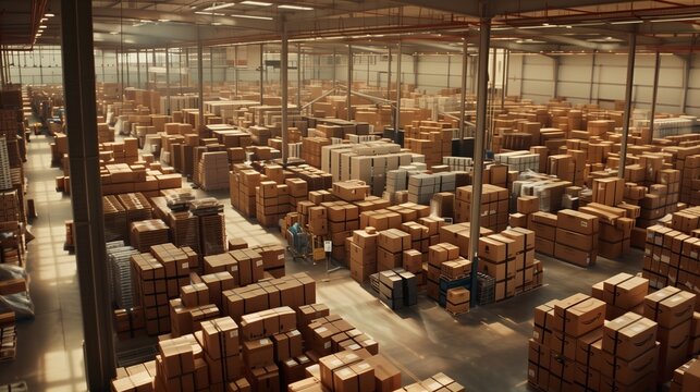 Busy Amazon Warehouse Filled With Boxes