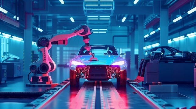 Car on Conveyor Belt in Factory
