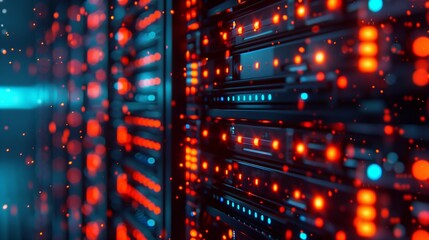 Obraz premium Busy Server Room With Red and Blue Lights