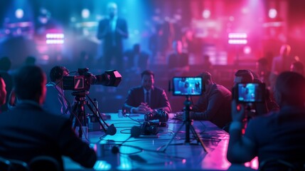 Group of People Sitting Around Table With Cameras