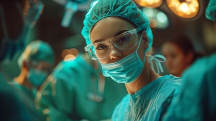 Woman in Surgical Mask and Goggles