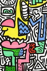 Obraz premium Colorful and energetic abstract painting with a graffiti-like essence, showcasing bold lines and a variety of shapes