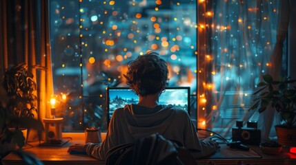 Obraz premium Person Working at Desk With Computer
