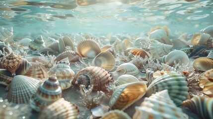 Cluster of Seashells Submerged Underwater