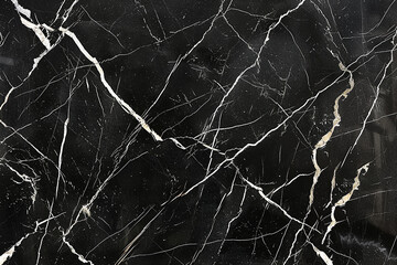 An expansive surface of black marble, its glossy finish punctuated by striking white veins, creating a powerful and elegant statement. 32k, full ultra HD, high resolution - obrazy, fototapety, plakaty