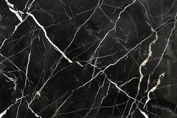 Foto op Canvas An expansive surface of black marble, its glossy finish punctuated by striking white veins, creating a powerful and elegant statement. 32k, full ultra HD, high resolution © Annu's Images