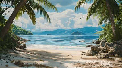 photo realistic tropical beach scene