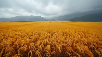 Fototapeta premium Wheat Field Under Cloudy Sky