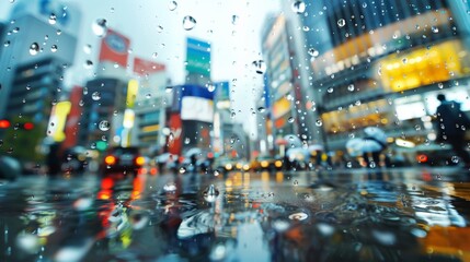 Rainy City Street with Taxi