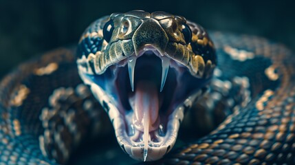 Aggressive Snake Showing Teeth. - obrazy, fototapety, plakaty