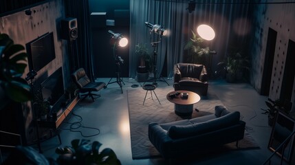 Well-Furnished Living Room With Lights