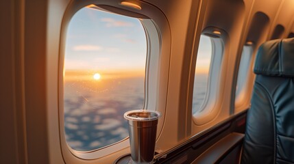 Airplane Window With Coffee Cup