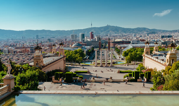 Barcelona, Spain - July 19, 2018: Plaza de Espana in Barcelona. Panoramic view