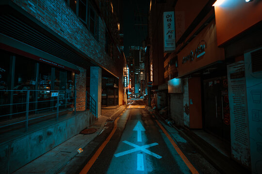 Seoul, South Korea - February 23, 2024: Seoul street at night