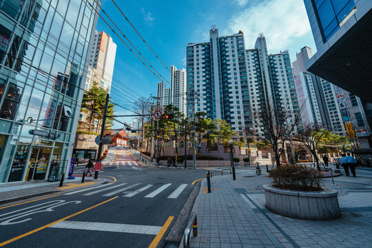 Seoul, South Korea - February 27, 2024: Urban area with high-rise buildings, Teheran-ro street