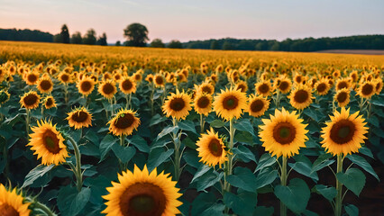 A field of sunflowers of those wonderful seedlings, which really resemble the sun in their appearance.