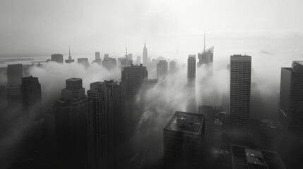 Foggy Cityscape with Skyscrapers at Dawn