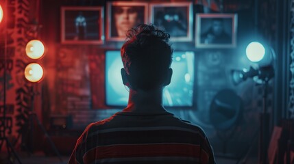Man Watching TV in Dark Room