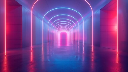 Illuminated Tunnel With Neon Lights