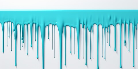 Cyan paint dripping on the white wall water spill vector background with blank copy space for photo or text 