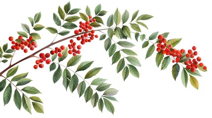 rowan branch with berries and leaves isolated on white backgroundrowan branch with berries and leaves isolated on white background