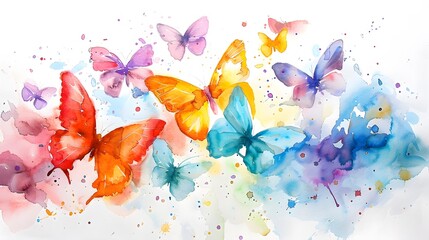 watercolors on paper - white background and butterflies