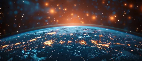 Foto op Canvas In the image, you can see elements of a global world network, telecommunications on earth, cryptocurrencies, blockchain and the internet of things. Images provided by NASA. © Maxim Borbut