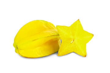 fresh cut and whole ripe star fruit or carambola isolated cutout in transparent background,png format