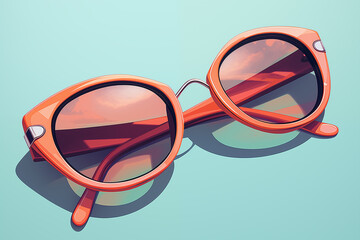 Red sunglasses on a turquoise blue background