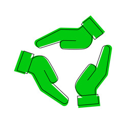 people hands green ecology circle protection clean world icon green line design vector