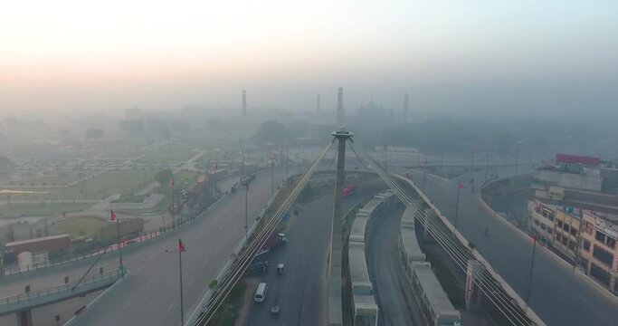 Aerial View of Azadi Flyover, Greater Iqbal Park, Lahore, Punjab, Pakistan
