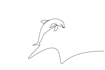 Naklejka premium dolphin fish jump sea one line art design vector