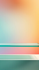 Obraz premium A colorful background with a glass shelf in the foreground. The shelf is made of glass and is placed on a table