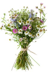 Obraz premium Bouquet of spring wildflowers isolated on white background