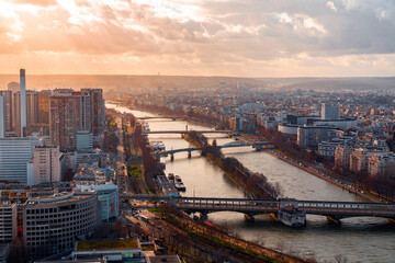 Aerial view of Paris, the French capital from the Eiffel Tower - obrazy, fototapety, plakaty