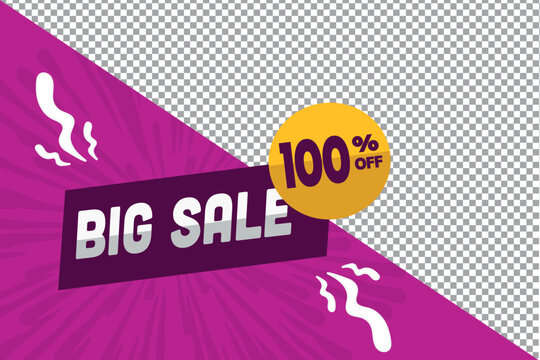 100% Big Sale, Horizontal sale banner template with editable text, Premium Vector