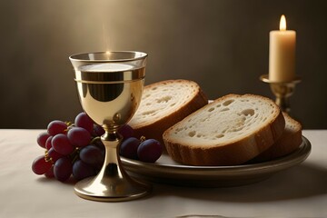 Holy Communion Bread and Wine on Table