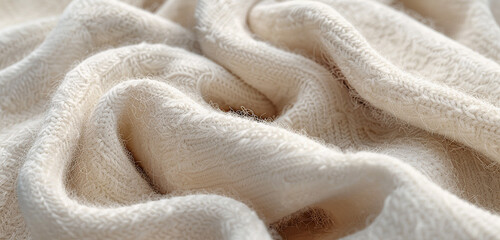 An illustration of a luxurious alpaca wool fabric texture in a natural, undyed cream. 32k, full ultra HD, high resolution - obrazy, fototapety, plakaty