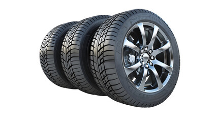 Collection car tires with alurim on free On isolated transparent white background.